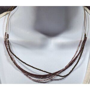 Simple Layered Brown And Purple Glass Beaded Necklace